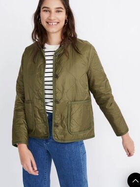 Madewell Olive Quilted Button-Front Puffer Jacket XXS
